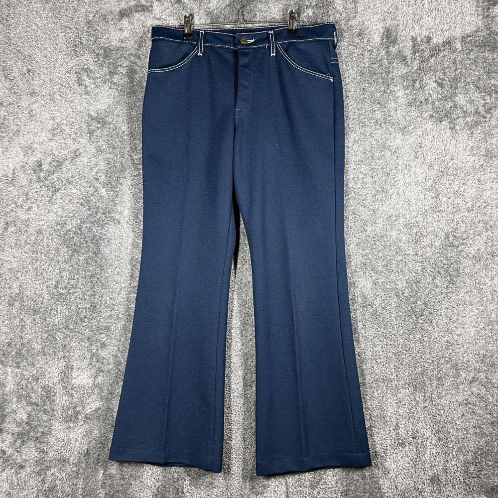 Farah Pants Mens 32x28 Blue Dress Flared Polyester Blend Denim Pockets